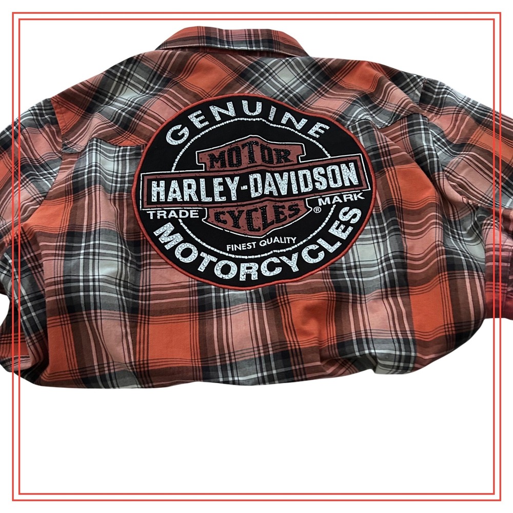 Kids Harley Davidson Plaid Button Up Shirt Orange Black‎ White Genuine Size L